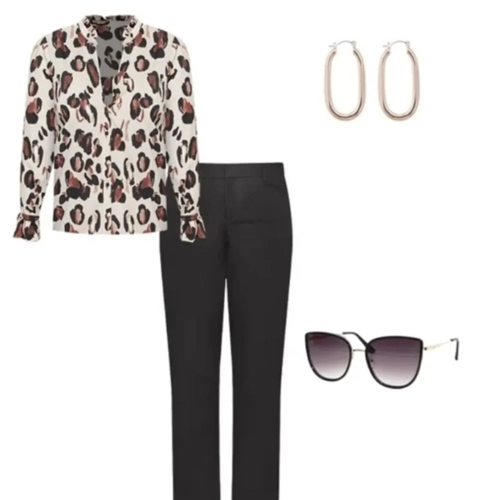 Eloquii Leopard Printed Button Down Shirt with Ruffle Neck - Picture 6 of 6